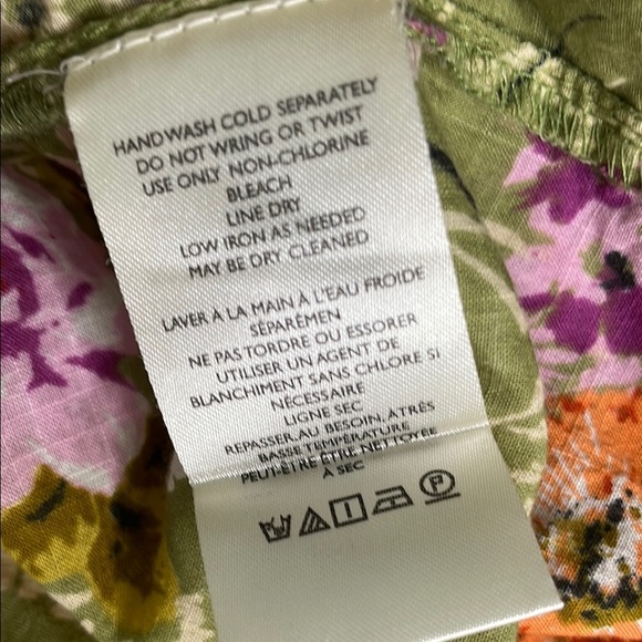 Anthropologie Gorgeous Green Floral Blouse with Tie Front, Ruffles, Bell Cuffs - Picture 8 of 9